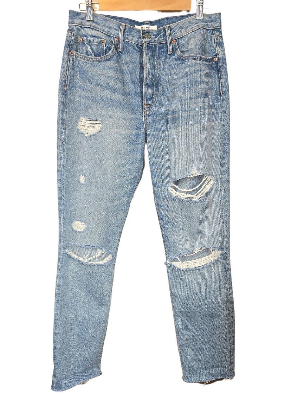 GRLFRND Karolina Distressed High Rise Jeans Button Fly A Little More Love Sz. 28